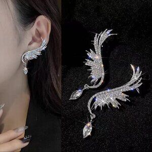 SILVER WING SHAPED EAR CUFF AND STUD EARRINGS FOR WOMEN
